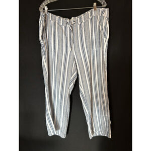 Per Se Linen Pants 1X Plus Blue Striped Capri Pants Womens Beach Travel Cruise
